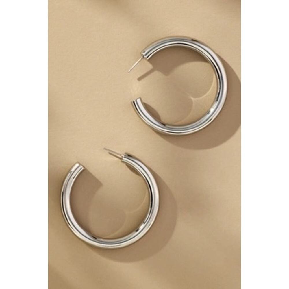 Ettika Large Thick Classic Hoop Earrings, 18K Rhodium‎ Plated